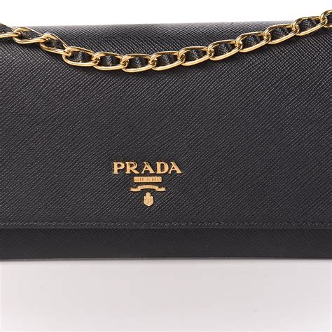 prada women's saffiano metal oro chain wallet|prada large saffiano leather wallet.